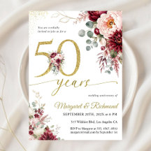 Aniversário de 50 anos de Casamento Burgundy Doura