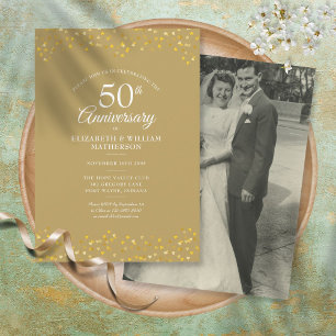 Convites Aniversário de 50 anos de Casamento Chic Dourado C