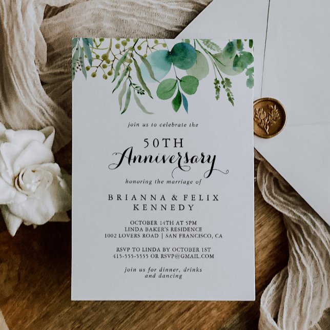 Convites Aniversário de 50 anos de casamento com eucalipto  (Criador carregado)
