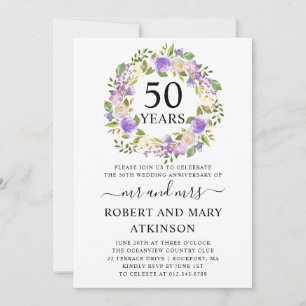 Convites Aniversário de 50 anos de casamento com flores rox