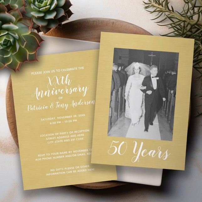 Convites Aniversário de 50 anos de Casamento com Foto - Dou (Wedding Anniversary Invitation - Modern Design with Photo)