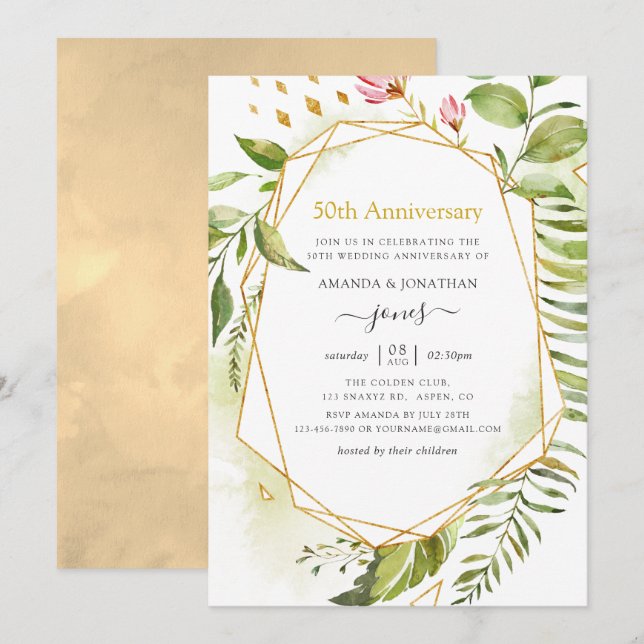 Convites Aniversário de 50 anos de Casamento Cristal Geomét (Frente/Verso)
