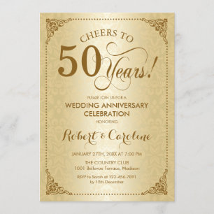 Convites Aniversário de 50 anos de Casamento - Damasco Dour