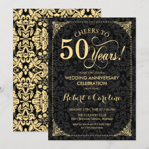 Convites Aniversário de 50 anos de Casamento - Damasco Pret