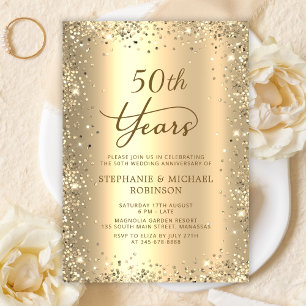 Convites Aniversário de 50 anos de casamento dourado brilha