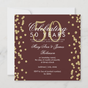 Convites Aniversário de 50 anos de Casamento Dourado Brilho
