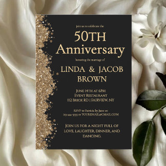 Convites Aniversário de 50 anos de Casamento Dourado Brilho