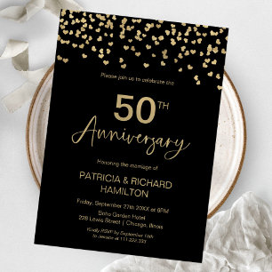 Convites Aniversário de 50 anos de Casamento Dourado e Pret