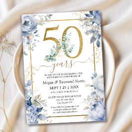Convites Aniversário de 50 anos de Casamento Dourado Floral