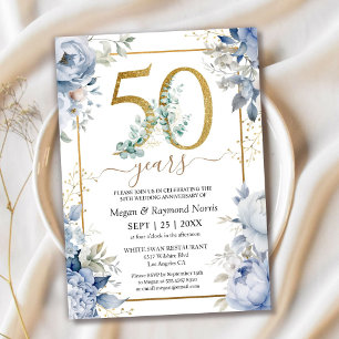 Convites Aniversário de 50 anos de Casamento Dourado Floral