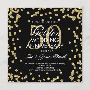 Convites Aniversário de 50 anos de Casamento Dourado Glitte