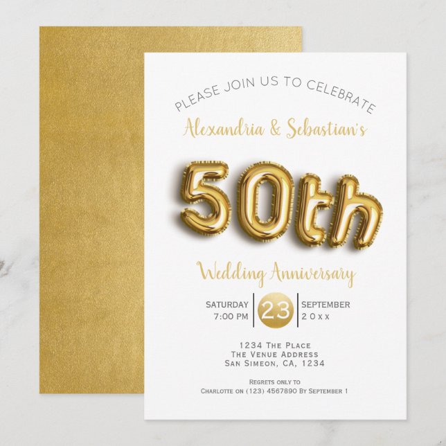 Convites Aniversário de 50 anos de Casamento Dourado Person (Frente/Verso)