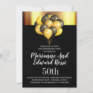 Convites Aniversário de 50 anos de Casamento Dourado Preto