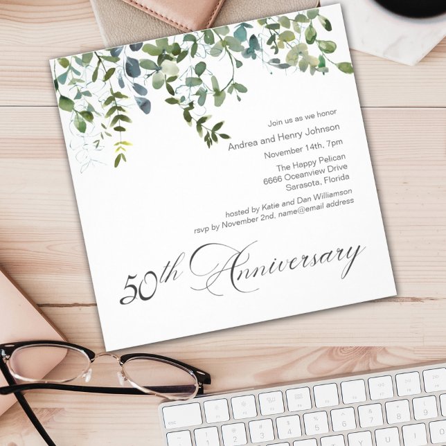 Convites Aniversário de 50 anos de casamento Elegante Verde (Criador carregado)