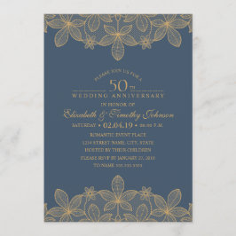 Convites Aniversário de 50 anos de casamento em azul marinh