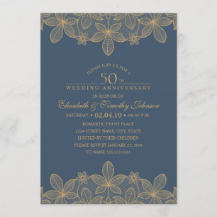 Convites Aniversário de 50 anos de casamento em azul marinh