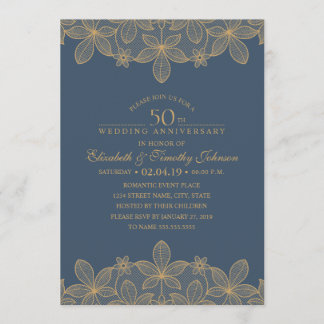Convites Aniversário de 50 anos de casamento em azul marinh