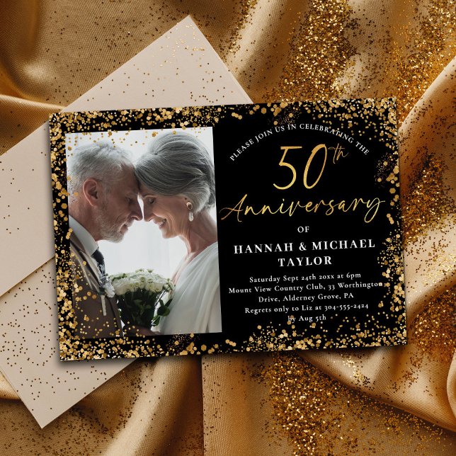 Convites Aniversário de 50 anos de casamento em letra brilh (Criador carregado)