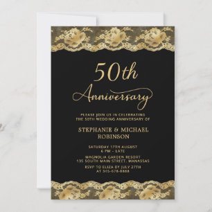 Convites Aniversário de 50 Anos de Casamento em Preto e Dou