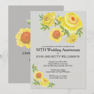 Convites Aniversário de 50 anos de Casamento Floral Amarelo