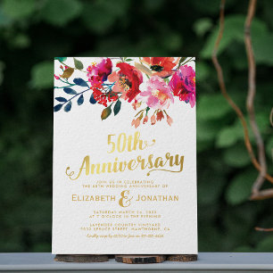 Convites Aniversário de 50 Anos de Casamento Floral Dourado