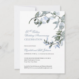 Convites Aniversário de 50 anos de casamento floral em azul