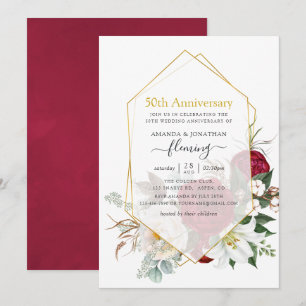 Convites Aniversário de 50 anos de casamento floral geométr