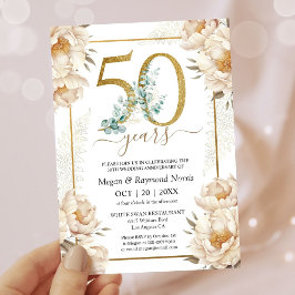 Convites Aniversário de 50 anos de Casamento Floral Peônia