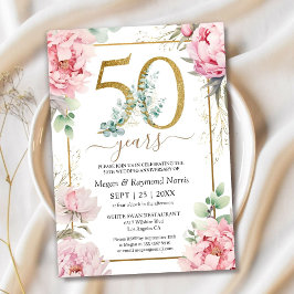 Convites Aniversário de 50 anos de Casamento Floral Peônia
