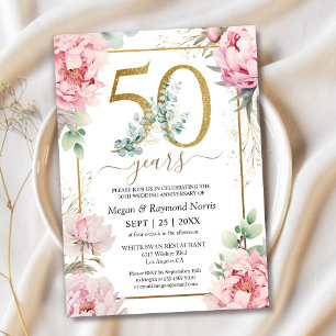Convites Aniversário de 50 anos de Casamento Floral Peônia