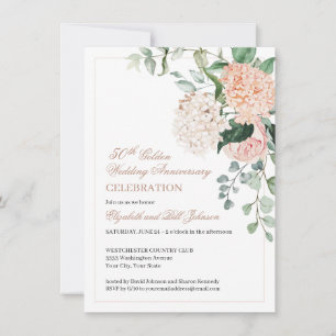 Convites Aniversário de 50 anos de casamento floral rosa aq