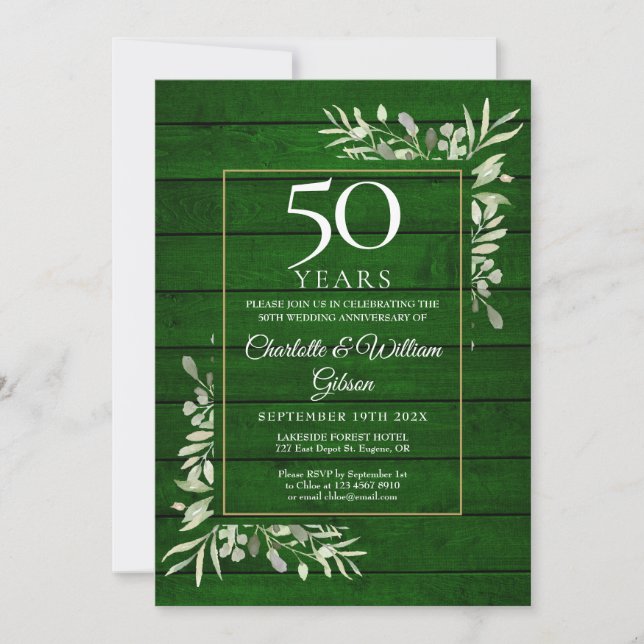 Convites Aniversário de 50 anos de Casamento Floral Rustico (Frente)