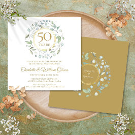 Convites Aniversário de 50 anos de Casamento Floral Verde Q