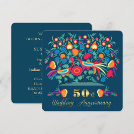 Convites Aniversário de 50 anos de Casamento Folk Art