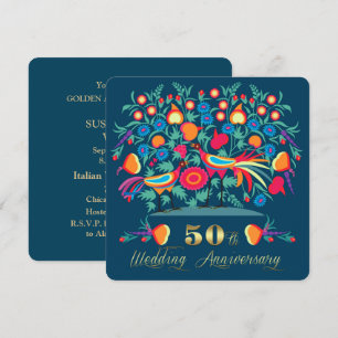 Convites Aniversário de 50 anos de Casamento Folk Art