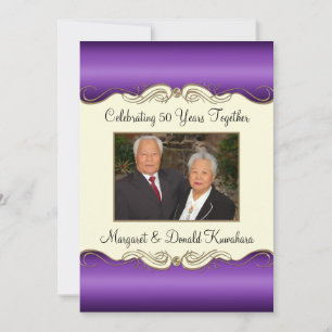 Convites Aniversário de 50 anos de Casamento Foto Roxo e Do