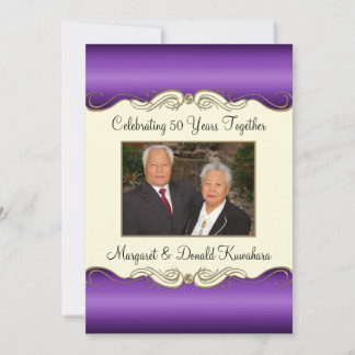 Convites Aniversário de 50 anos de Casamento Foto Roxo e Do