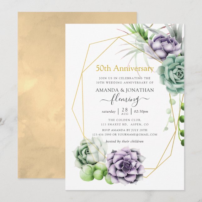 Convites Aniversário de 50 anos de casamento geométrico suc (Frente/Verso)