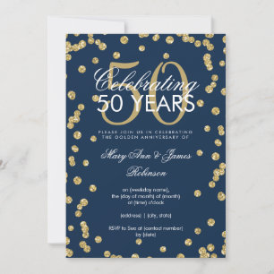 Convites Aniversário de 50 anos de Casamento Glitter Dourad