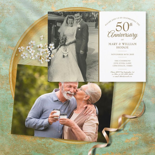 Convites Aniversário de 50 anos de Casamento Golden 2 Fotos (Criador carregado)