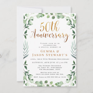 Convites Aniversário de 50 anos de Casamento Greenery Gold 