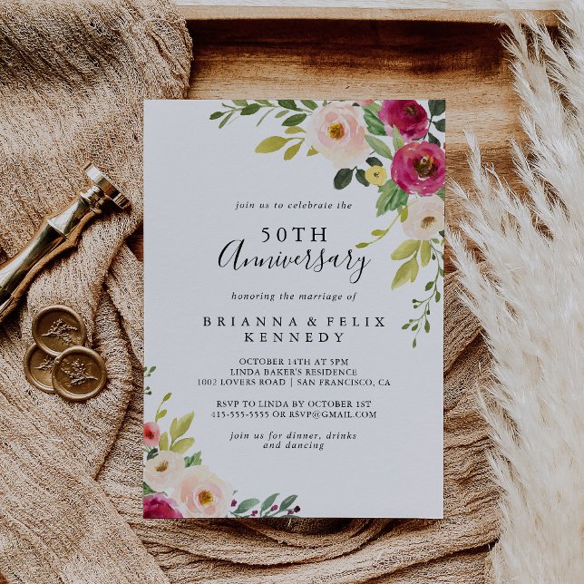 Convites Aniversário de 50 anos de casamento Greenery Pink  (Criador carregado)
