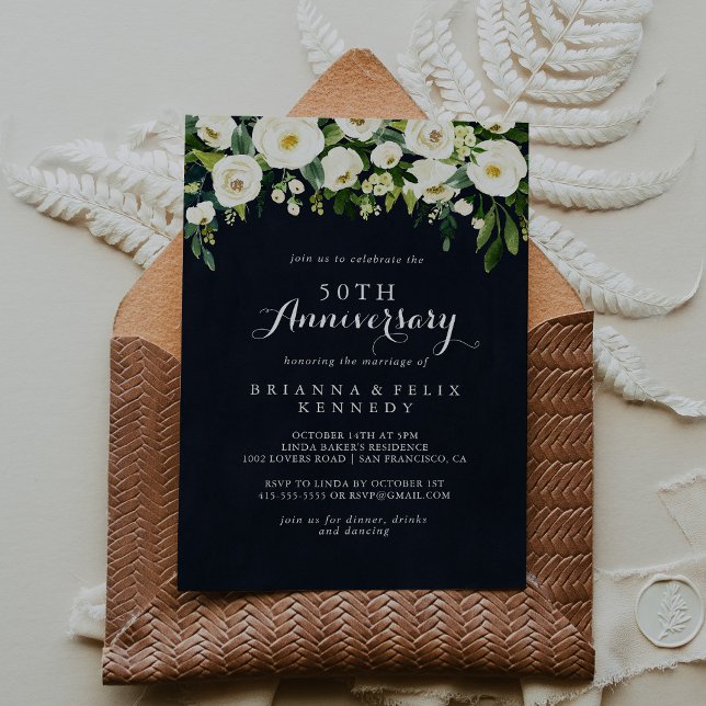 Convites Aniversário de 50 anos de casamento Greenery White (Criador carregado)