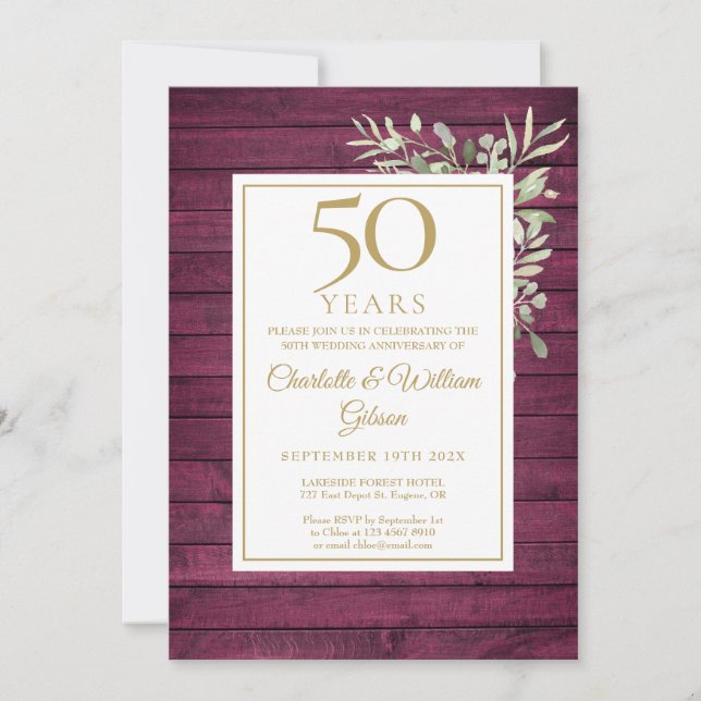Convites Aniversário de 50 anos de Casamento Madeira Rústic (Frente)