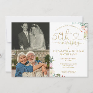 Convites Aniversário de 50 Anos de Casamento Monograma Flor