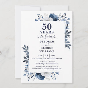 Convites Aniversário de 50 anos de Casamento Monograma Flor