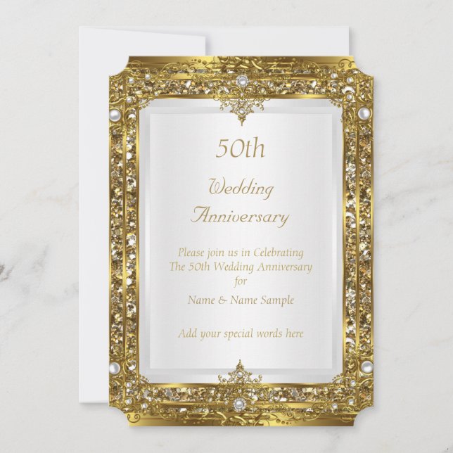 Convites Aniversário de 50 Anos de Casamento Pérolas Branca (Frente)