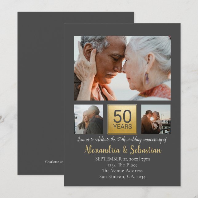 Convites Aniversário de 50 anos de Casamento Personalizado  (Frente/Verso)