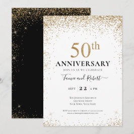 Convites Aniversário de 50 anos de casamento Preto Branco D