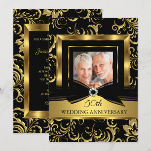 Convites Aniversário de 50 anos de Casamento Preto Dourado 